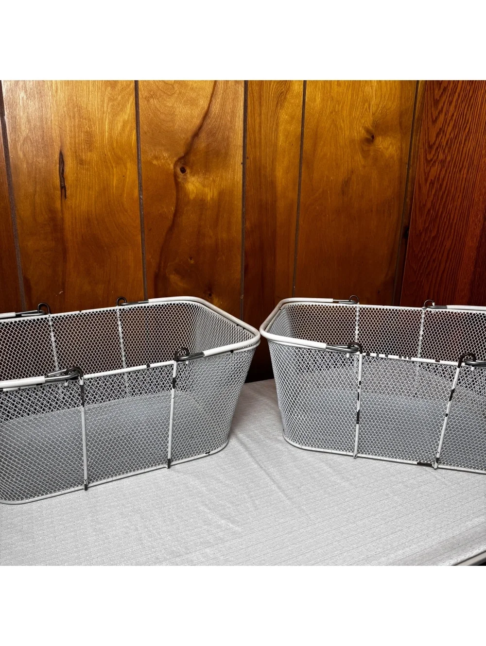 Vintage White Wire Mesh Folding Bike Baskets Set of 2 16 x 12 x 7